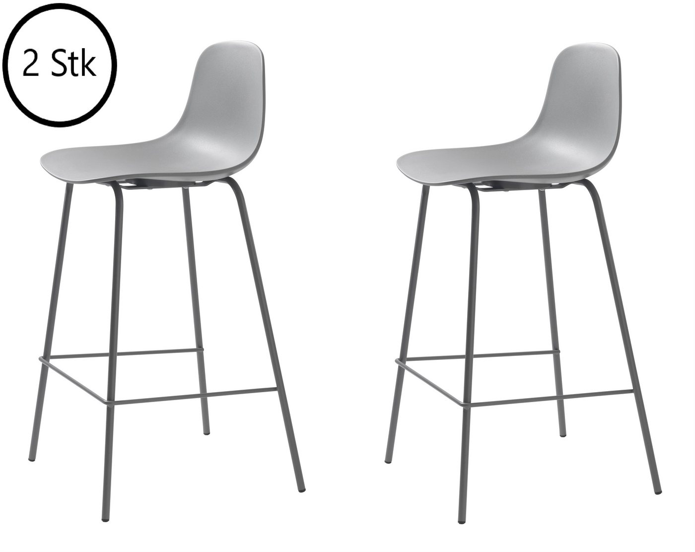 UNIQUE furniture A/S Barhocker aus Grau in Grau mit Absetzungen in Metall Grau Lackiert (2er-Set) von UNIQUE furniture A/S