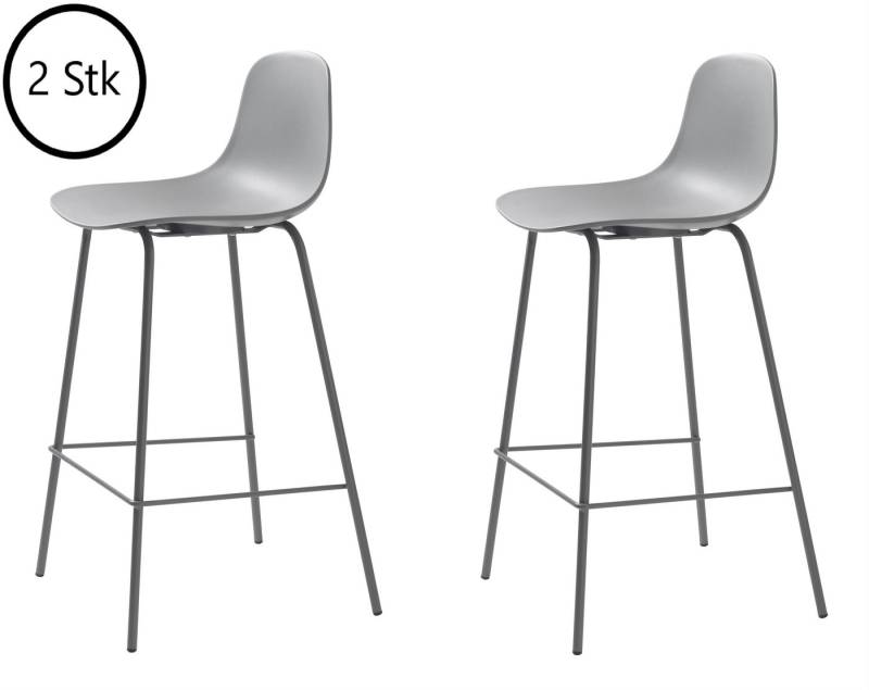 UNIQUE furniture A/S Barhocker aus Grau in Grau mit Absetzungen in Metall Grau Lackiert (2er-Set) von UNIQUE furniture A/S