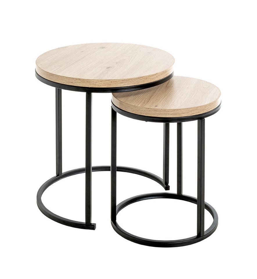 HAKU Beistelltisch (2er Set) in eiche, schwarz, MDF, Metall - 43x32cm (HxD) (2er Set, 2er Set) von HAKU
