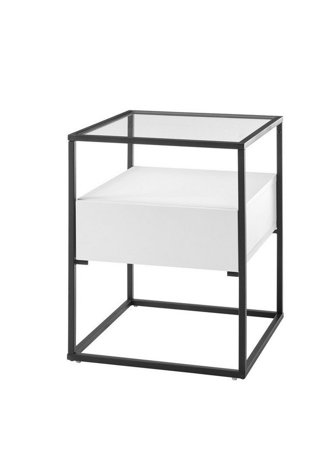 möbelando Beistelltisch EVORA (BxHxT: 43x54x43 cm), aus Glas, Metall, Holz in weiß von möbelando