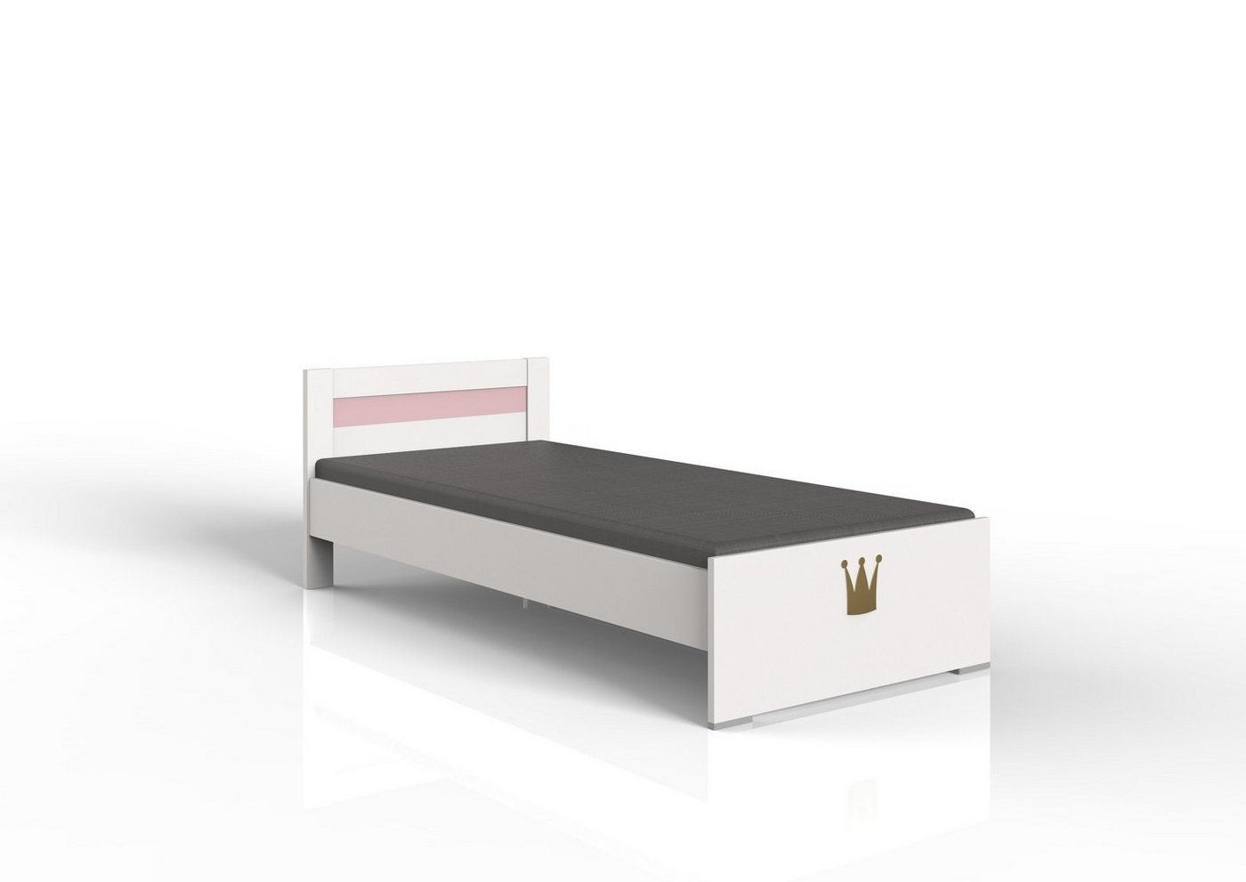 freiraum Bett Cindy2 (BxHxT: 96x72x204 cm), in WEISS + ABSETZUNGEN ROSE von freiraum