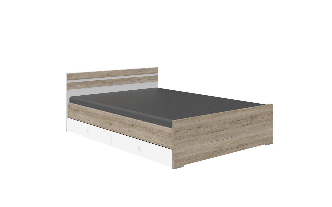 Wimex Bett in San Remo-Eiche-Nachbildung mit Absetzungen in Weiß (B/H/T: 126x71x204 cm) von Wimex