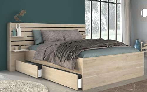 möbelando Bettanlage >Escale 2< in Japanische Eiche - 203x217x99cm (LxBxH) von möbelando