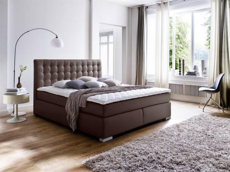 möbelando Boxspringbett Lenno, Boxspringbett Lenno mit Kunstleder braun, Liegefläche 160x200 cm, Kopfteil gesteppt, Metallfüße gebürstet von möbelando