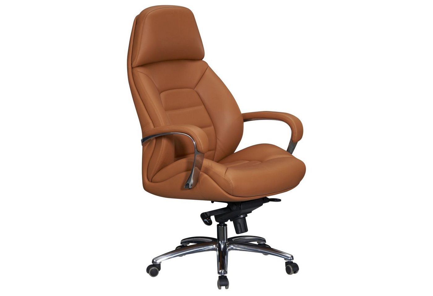 möbelando Bürostuhl Designer Bürostuhl Bezug Echtleder Caramel Schreib, Designer Bürostuhl Bezug Echtleder Caramel Schreibtischstuhl bis 120 kg, XXL Design Chefsessel höhenverstellbar, Drehstuhl ergonomisch mit Armlehnen & hoher Rückenlehne, Wippfunktion von möbelando