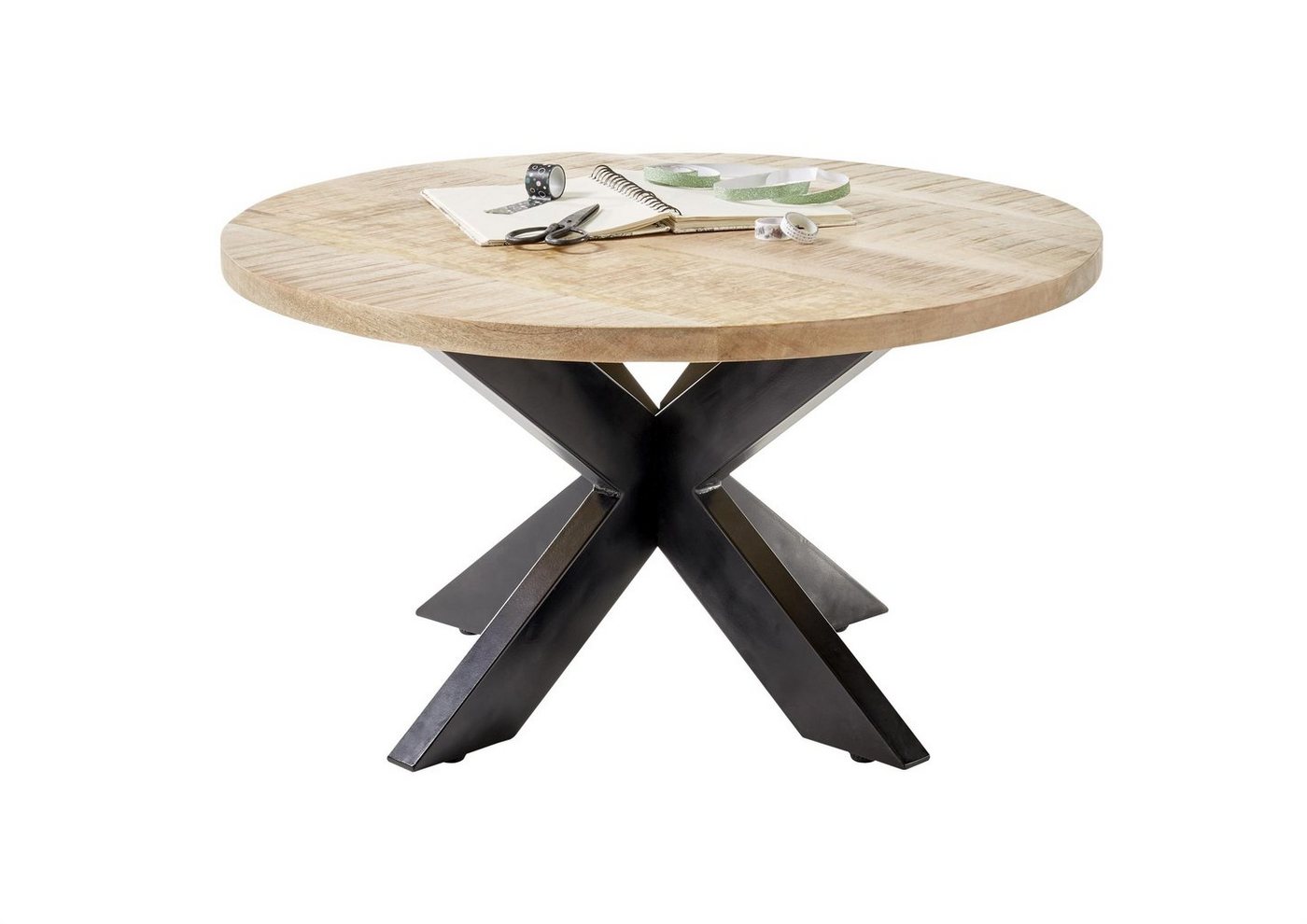 möbelando Couchtisch Alisa, Moderner Couchtisch, Tischplatte aus Massivholz in Mango Wood, Gestell aus Metall in Schwarz lackiert. Breite 80 cm, Höhe 47 cm, Tiefe 80 cm von möbelando