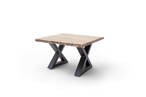möbelando Couchtisch >Cartagena< 75x75 cm Akazie massiv Natur lackiert, Life-Edge, FSC-Zertifiziert, X-Kufengestell Metall anthrazit, modern, hochwertig nachhaltig Wohnzimmer Design von möbelando