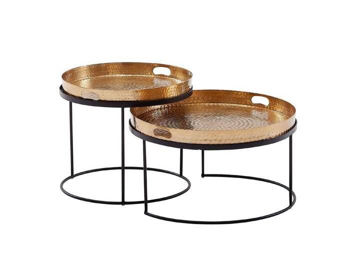möbelando Couchtisch Couchtisch 2er Set Gold / Schwarz Metall Hammerschlag Satztisch Rund (2er Set), 46 cm (L) von möbelando
