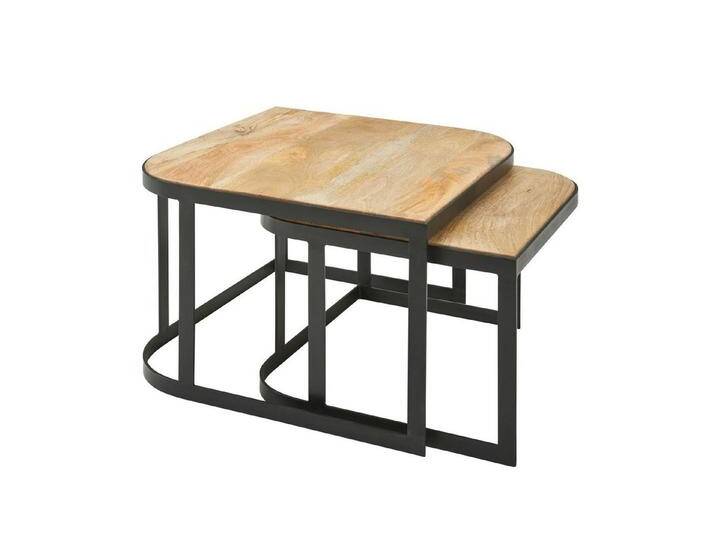 möbelando Couchtisch Couchtisch 2er Set Mango Massivholz / Metall Wohnzimmertisch Hell, (2er Set), 60 cm (L) von möbelando