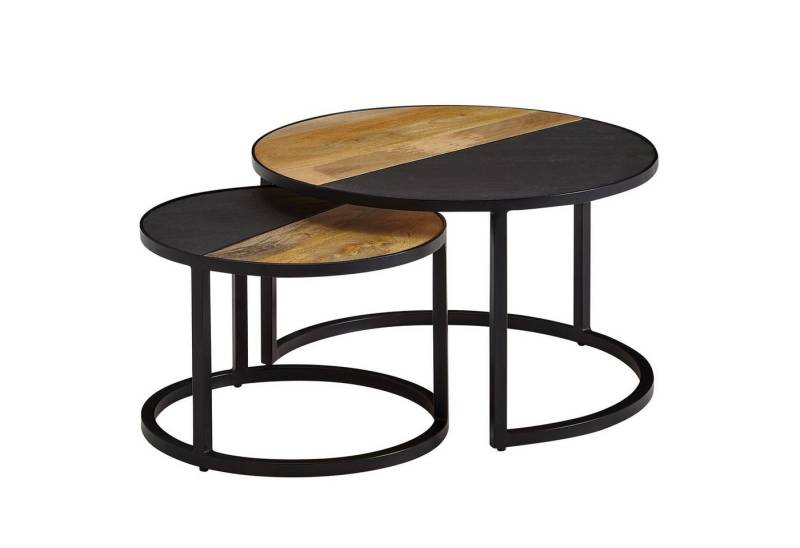 möbelando Couchtisch Couchtisch 2er Set Mango Massivholz / Stein Sofatisch Rund Modern, (2er Set), 60 cm (L) von möbelando
