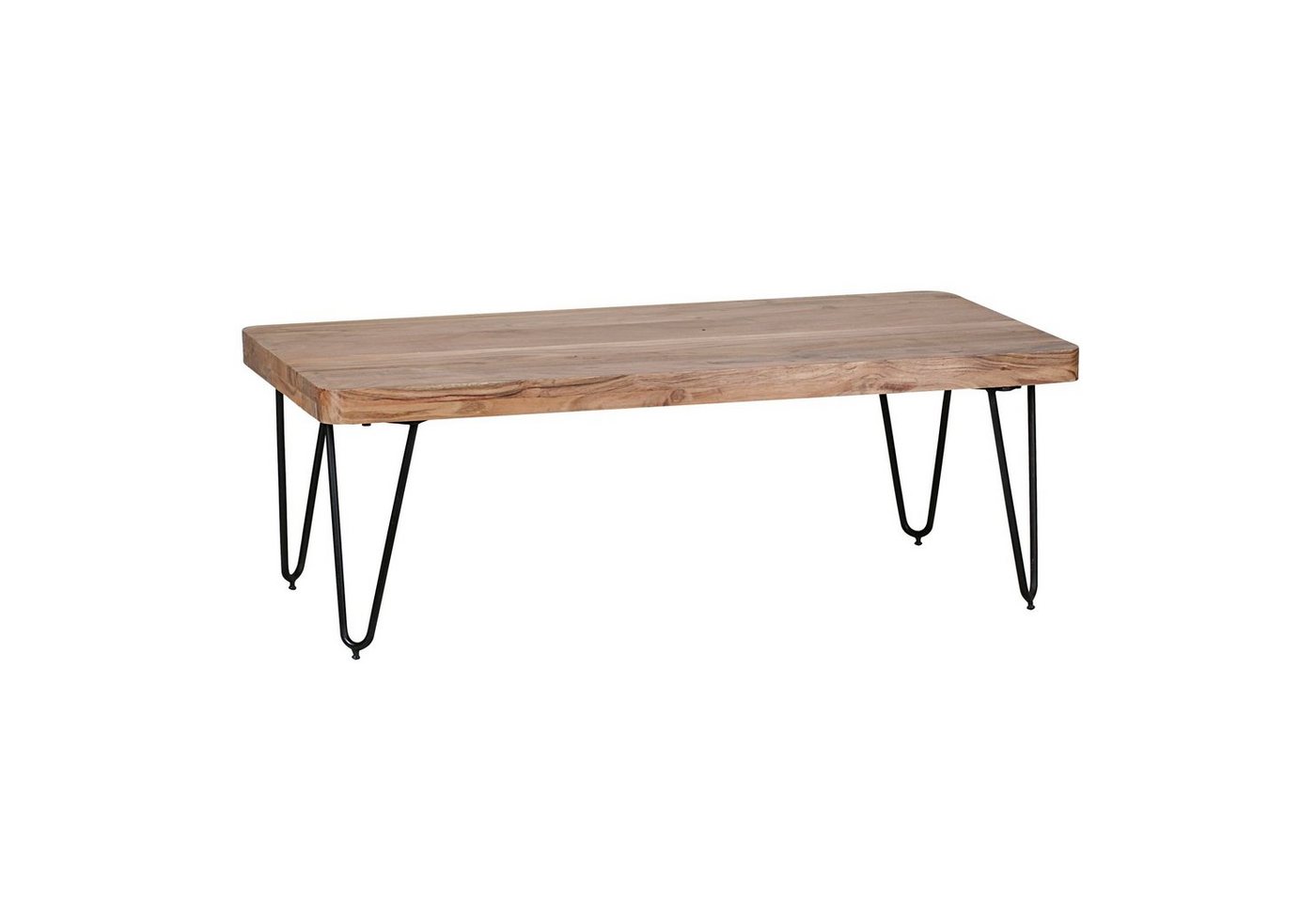 möbelando Couchtisch Couchtisch BAGLI Massiv-Holz Akazie 115 cm breit, Couchtisch BAGLI Massiv-Holz Akazie 115 cm breit Wohnzimmer-Tisch Design Metallbeine Landhaus-Stil Beistelltisch von möbelando