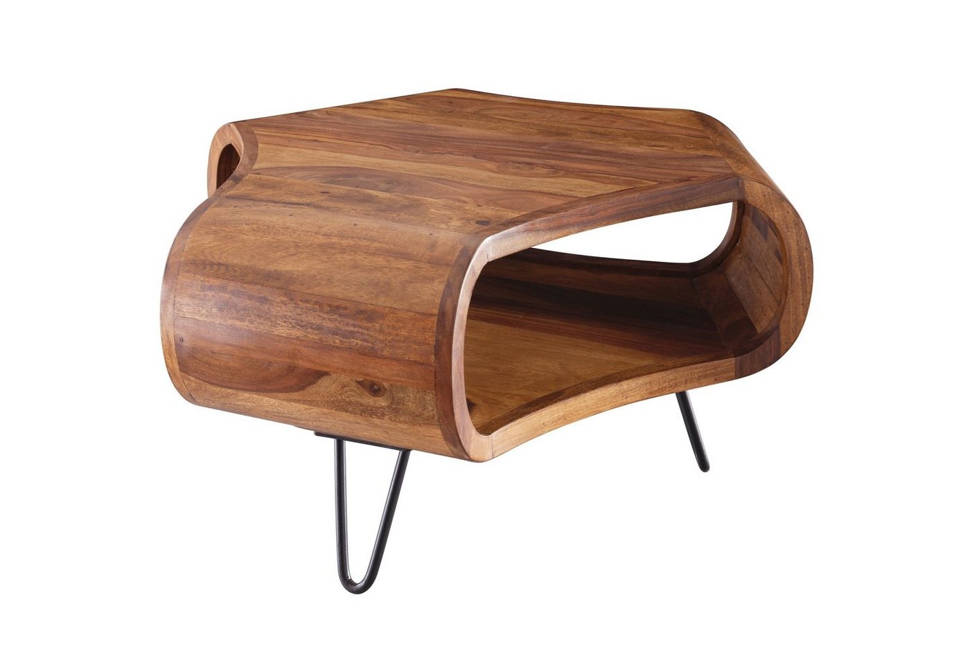 möbelando Couchtisch Couchtisch WL5.603 Sheesham massiv Holz 55 x 55 x, Couchtisch WL5.603 Sheesham massiv Holz 55 x 55 x 38 cm Ablage & Metallgestell, Retro Wohnzimmertisch Massivholz braun, Sofatisch modern Holztisch, Tisch mit Fach Wohnzimmer von möbelando