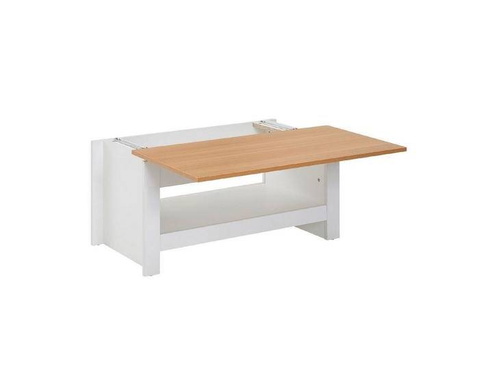 möbelando Couchtisch Couchtisch Weiß / Eiche 85x47x45 cm Wohnzimmertisch mit Stauraum, 85 cm (L) von möbelando