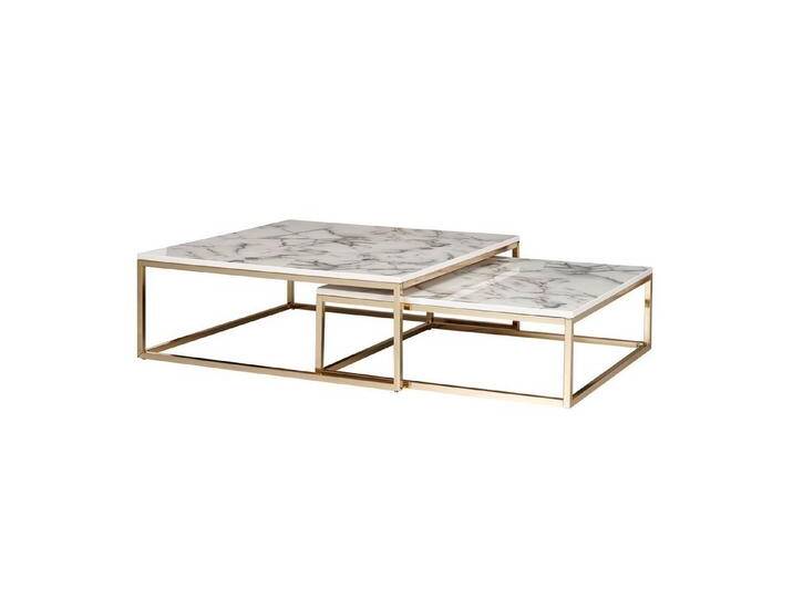 möbelando Couchtisch Design Couchtisch 2er Set Weiß Marmor Optik Eckig, Couchtische 2-teil (2er Set), 75 cm (L) von möbelando