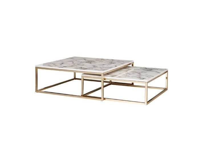 möbelando Couchtisch Design Couchtisch 2er Set Weiß Marmor Optik Eckig, Couchtische 2-teil (2er Set), 75 cm (L) von möbelando