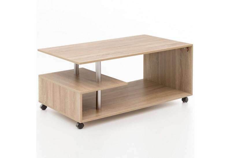 möbelando Couchtisch Design Couchtisch WL5.735 105 x 48,5 x 60 cm Sonoma Drehbar mit Rollen, 105 x 48 x 60 cm (B/H/L) von möbelando
