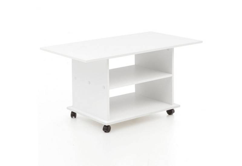 möbelando Couchtisch Design Couchtisch WL5.738 95 x 51 x 54,5 cm Weiß Drehbar mit Rollen, 95 x 51 x 54 cm (B/H/L) von möbelando