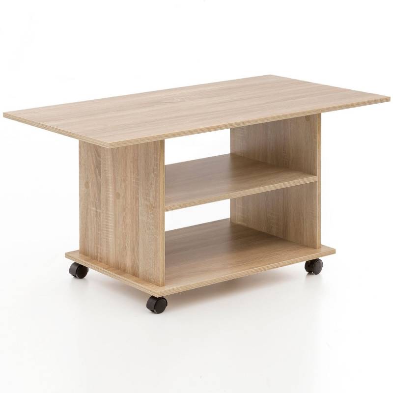 möbelando Couchtisch Design Couchtisch WL5.739 95 x 51 x 54,5 cm Sonoma Drehbar mit Rollen, 95 x 51 x 54 cm (B/H/L) von möbelando