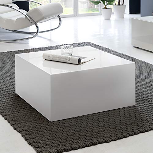 möbelando Couchtisch MONOBLOC 60 x 60 x 30 cm Hochglanz MDF Weiß lackiert | Design Wohnzimmertisch Cube quadratisch | Lounge Beistelltisch Würfel Form von möbelando