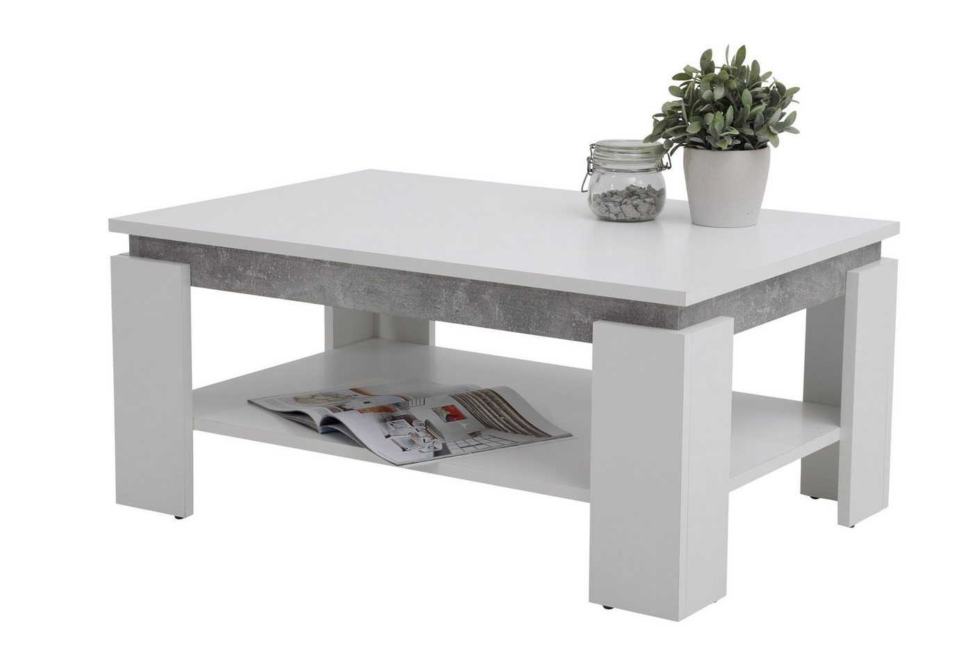 PREISBRECHER Couchtisch TIM II, in weiß/Beton-Optik. Abmessungen (BxHxT) 90x40x60 cm von PREISBRECHER