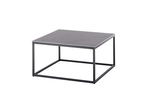 möbelando Couchtisch >Varna< 75x75 cm quadratisch mit anthrazitfarbener Glas-Keramikplatte auf Sicherheitsglas & schwarzem Metallgestell ? modern, pflegeleicht und stabil für stilvolle Wohnräume von möbelando