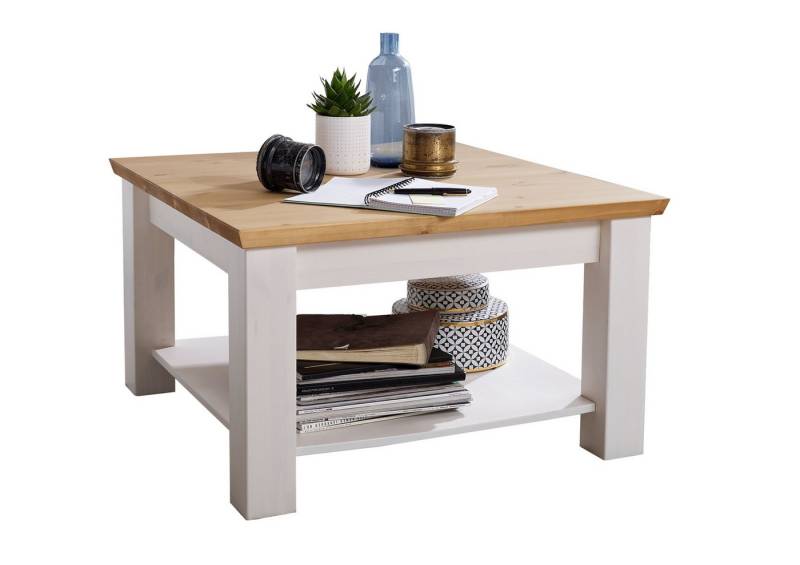 Lebenswert Couchtisch WZ-0133 (BxHxT: 75x45x75 cm), aus Kiefer massiv in weiß mit Absetzungen in eichefarbig von Lebenswert