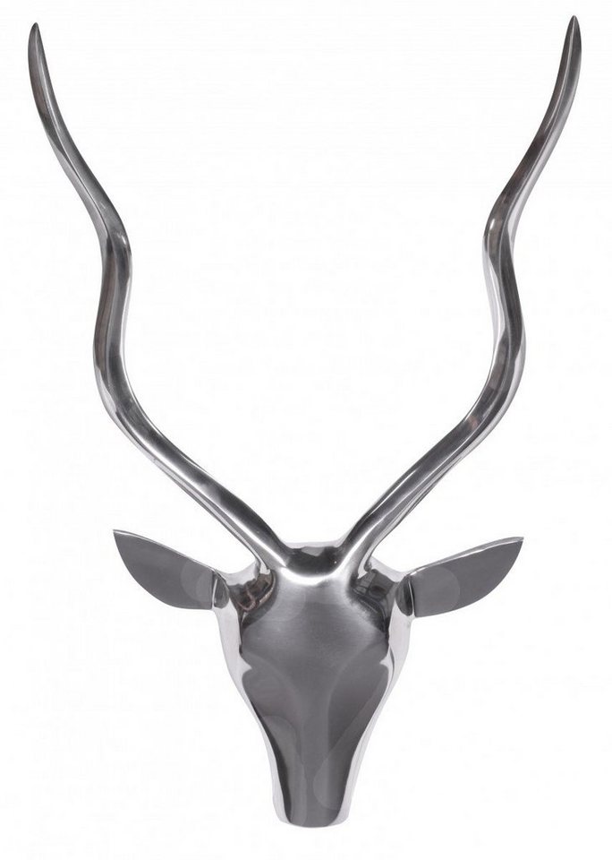 möbelando Dekogeweih Deko Hirschgeweih S Aluminium Wanddeko Landhausstil Silber Metall, 4 x 54 x 33 cm (B/H/L) von möbelando
