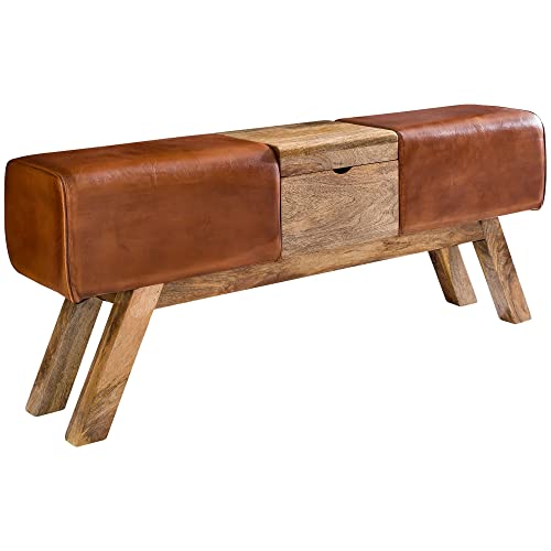 möbelando Design Turnbock Sitzbank Braun Aufbewahrungsfach 120 x 29 x 53 cm | Turnhocker Bank aus Echtleder Klappfach | Hocker Garderobenbank Sitzhocker Springbock Turnbank von möbelando