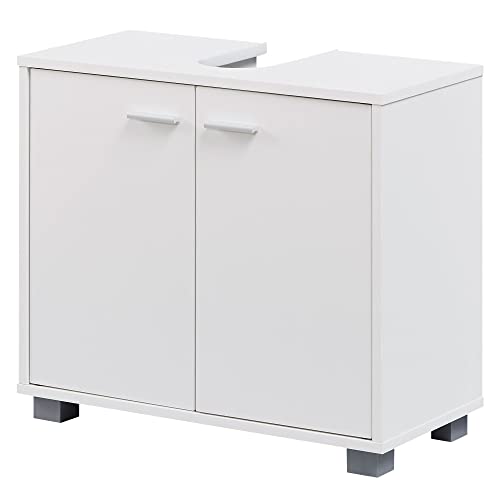 möbelando Design Waschbeckenunterschrank WL1.344 Badunterschrank mit 2 Türen Weiß | Kleiner Schrank Badezimmer 60 cm Breit | Badschrank Waschbecken Stehend | Bad Aufbewahrung | Waschtischunterschrank von möbelando