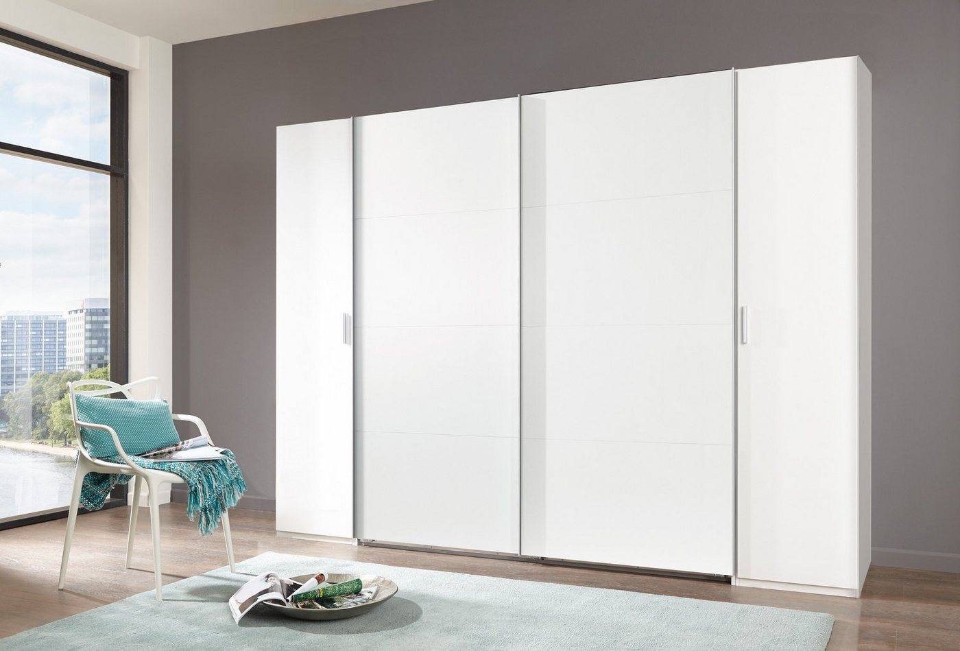 freiraum Dreh-/Schwebetürenschrank Lotto (BxH: 272x210 cm) in WEISS mit 4 Türen und 10 Einlegeböden von freiraum