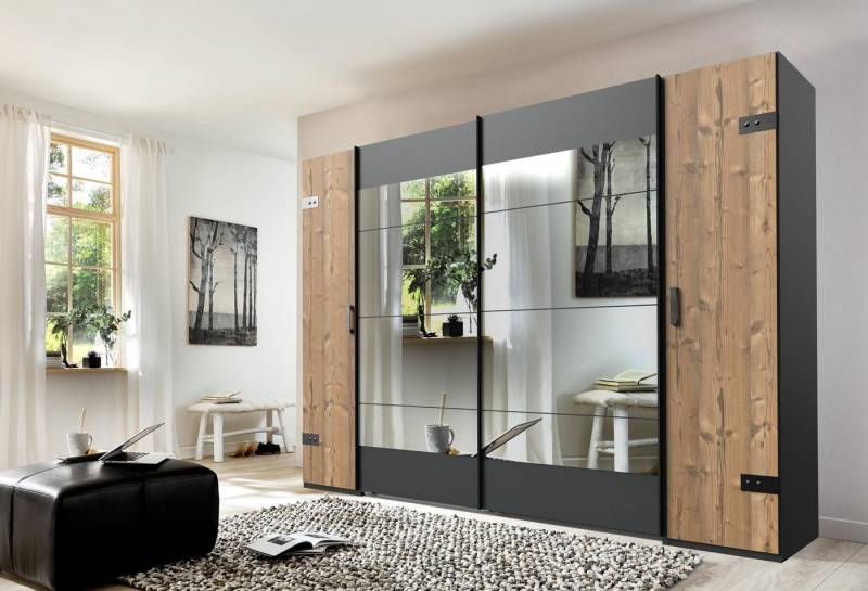 freiraum Dreh-/Schwebetürenschrank Stockholm (B/H/T: 272x210x65 cm) in braun mit 4 Türen und 10 Einlegeböden von freiraum