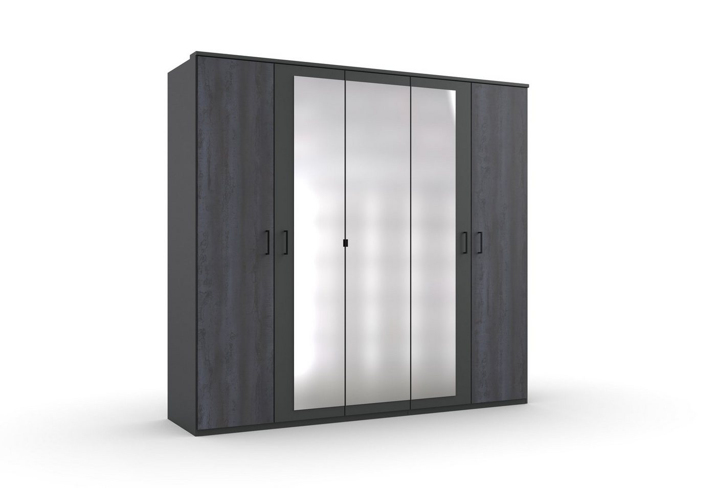 freiraum Drehtürenschrank Kopenhagen (BxHxT: 225x208x58 cm) in GRAPHIT + DIGI STEEL OPTIK mit 5 Türen und 3 Einlegeböden von freiraum