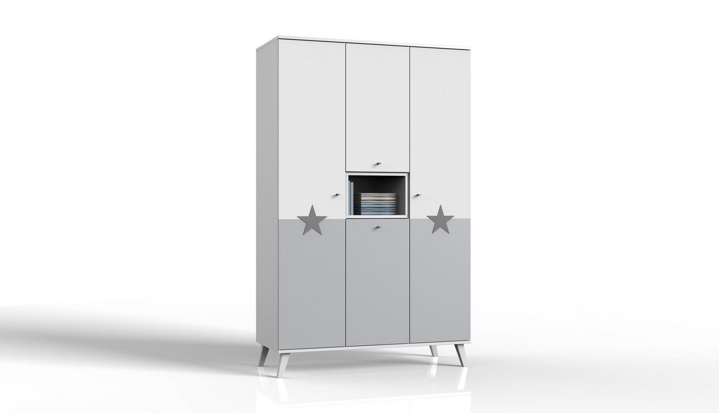 freiraum Drehtürenschrank Rocky (BxHxT: 125x202x55 cm) in WEISS + LIGHT GREY mit 4 Türen und 4 Einlegeböden von freiraum