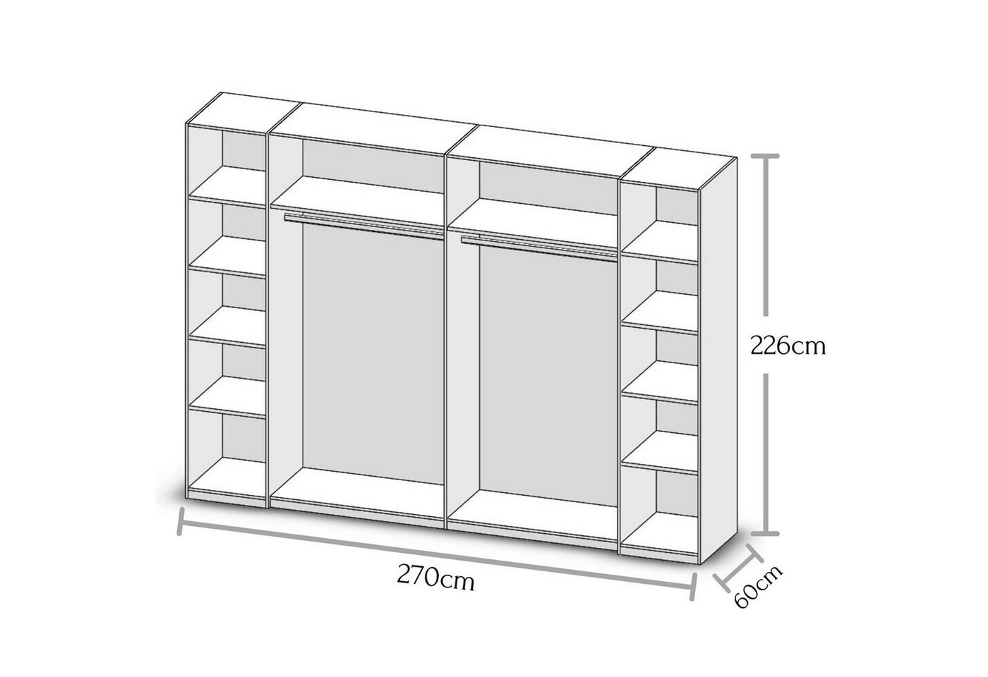 möbelando Kleiderschrank San Nicolas Eleganter Kleiderschrank mit viel Stauraum - Vielseitiger Schwebetürenschrank in Artisan Eiche Optik, Weiß - 270 x 226 x 60 cm (B/H/T) von möbelando