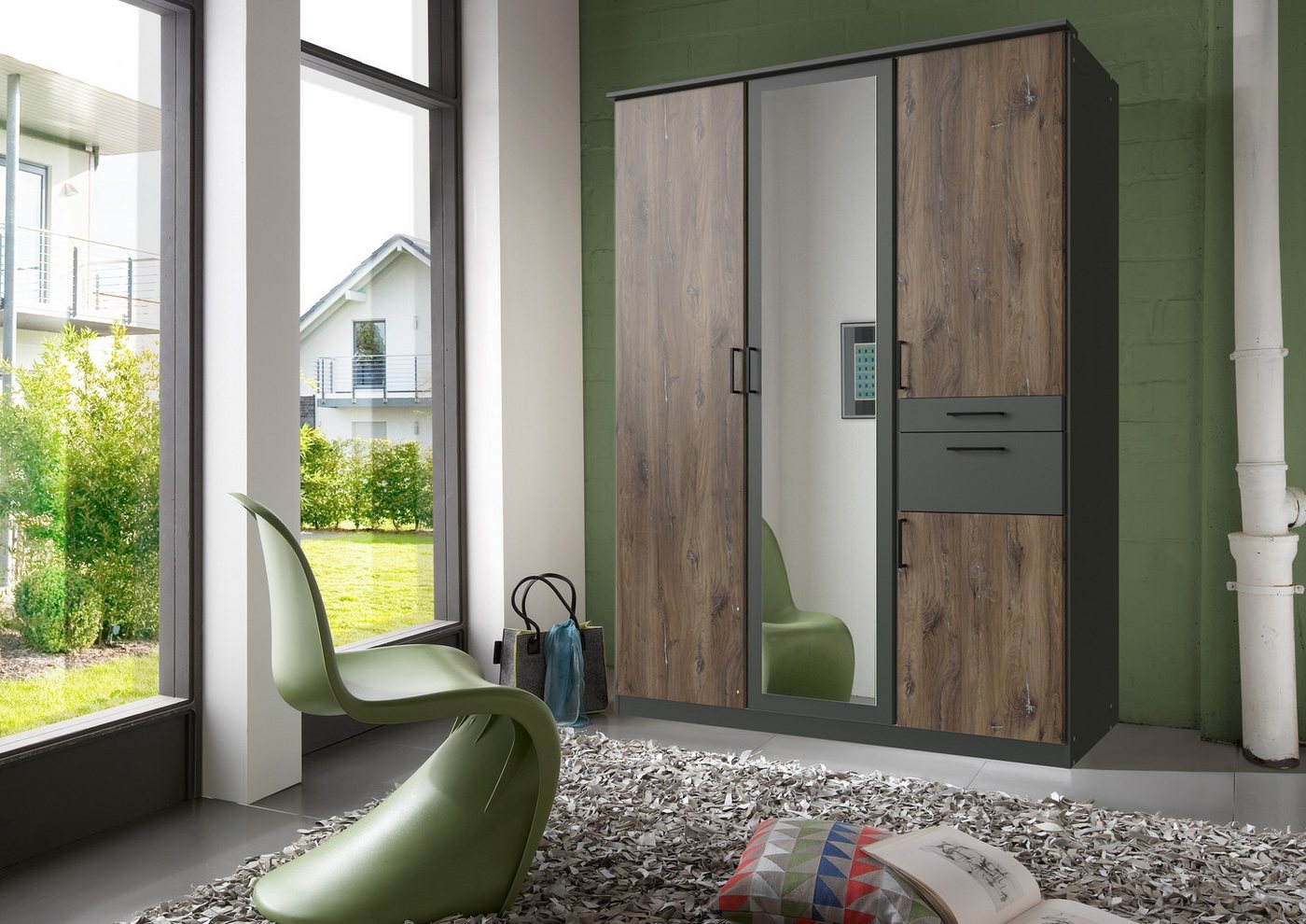 Wimex Drehtürenschrank in FLAGSTAFF EICHE NB + GRAPHIT mit 2 Schubladen und 4 Türen (BxH: 135x198 cm) von Wimex