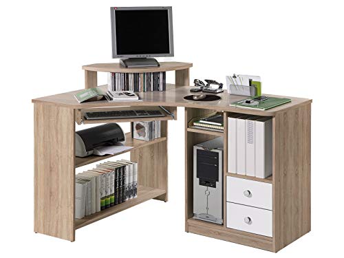 möbelando Eck-Schreibtisch Bürotisch Computertisch Winkelschreibtisch Büromöbel Marcel I Sonoma-Eiche/Weiß von möbelando