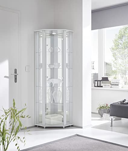 möbelando Eckvitrine Vitrinenschrank Glasvitrine Vitrine Berlin I Weiß von möbelando