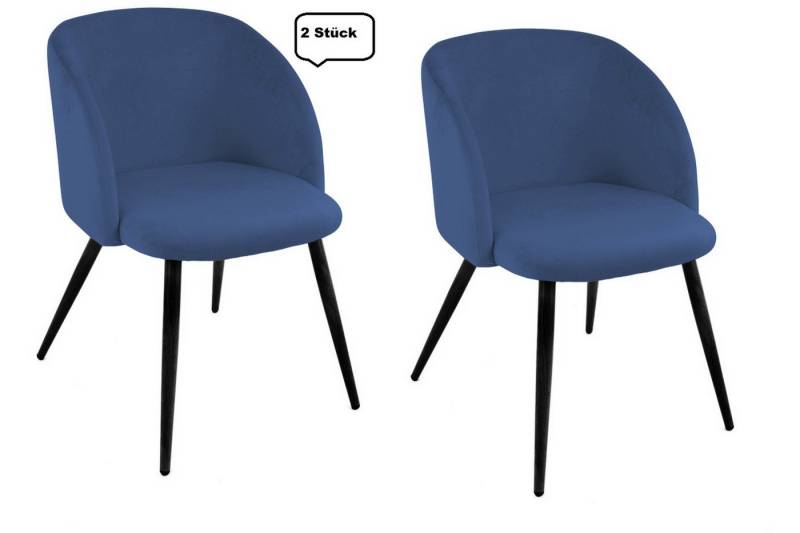 Concept GmbH Esszimmerstuhl (2er Set) in Blau, Velours - 54x78x55cm (BxHxT) (2er Set) von Concept GmbH