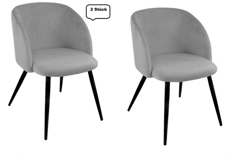Concept GmbH Esszimmerstuhl (2er Set) in Grau, Velours - 54x78x55cm (BxHxT) (2er Set) von Concept GmbH