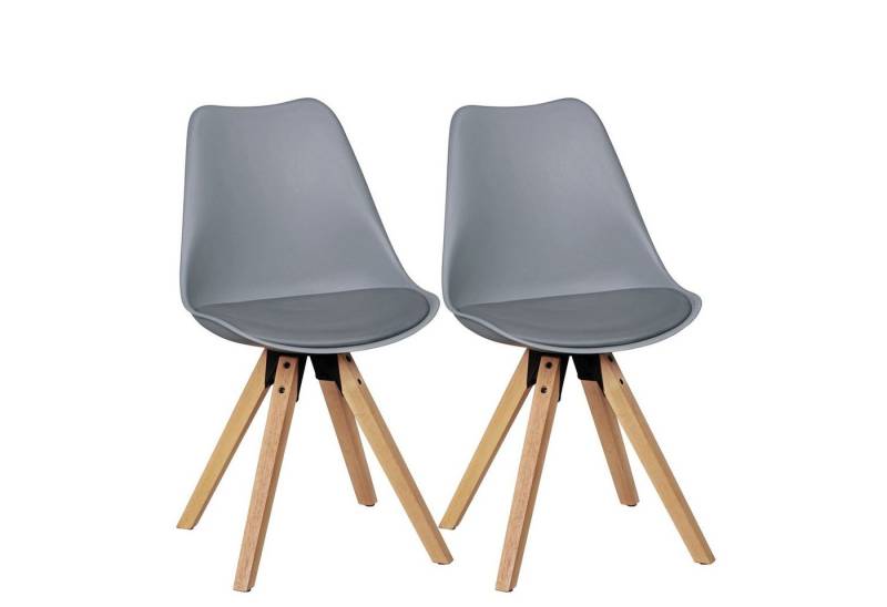 möbelando 4-Fußstuhl 2er Set Retro Esszimmerstuhl LIMA grau, Polsterstuhl Skandinavisch (2er Set), 52 x 87 x 49 cm (B/H/L) von möbelando