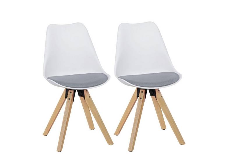 möbelando 4-Fußstuhl 2er Set Retro Esszimmerstuhl LIMA weiß/grau, Polsterstuhl Skandinavis (2er Set), 52 x 88 x 49 cm (B/H/L) von möbelando
