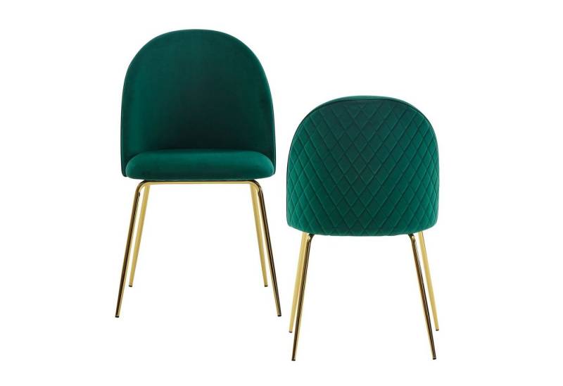 möbelando Esszimmerstuhl Design Esszimmerstuhl 2er Set Samt Grün Gepolstert, Küchenstuhl Stoff (2er Set), 53 cm (L) von möbelando