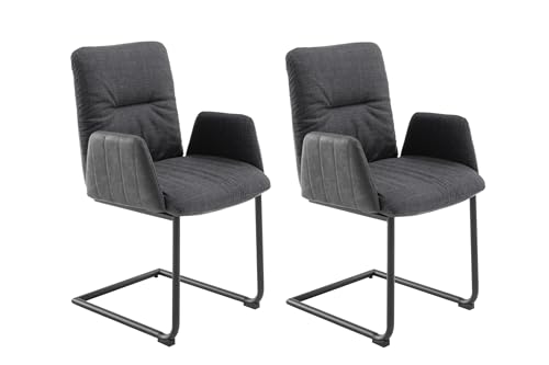 möbelando Freischwinger >DAX< 2er-Set, DAX Armlehnschwingstuhl ? Moderner Schwingstuhl mit Webstoff & Vintagelook, gepolsterter Sitzfläche und stabilem Rundrohrgestell, belastbar bis 120 kg von möbelando