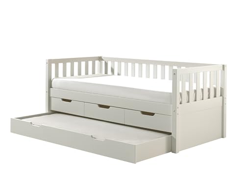 möbelando Funktionsbett >Fritz< in Kiefer massiv weiß lackiert - 211,2x85,5x97,8 (BxHxT) von möbelando