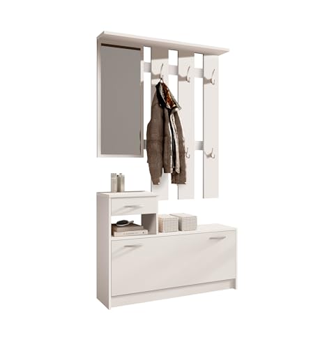 möbelando Garderoben-Set >Selene< mit Spiegel weiß matt - Kompaktgarderobe, Dielenschrank, Flurschrank - 100 x 190 x 26 cm (B/H/T) von möbelando