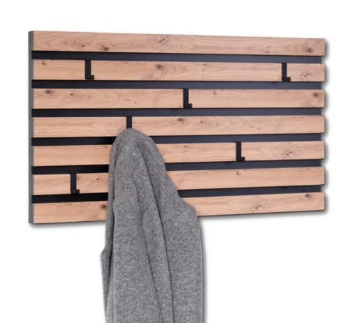 möbelando Garderobenpaneel >Tip 1< 6 Hken, 3D Artisaneiche Dekor, Metall schwarz - 80x40 (LxH) von möbelando