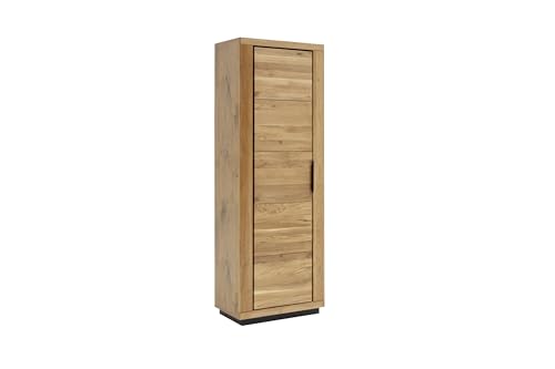 möbelando Garderobenschrank >GRENO< eichenfarben, FSC-Mix Zertifiziert, Massivholz-Front, geölte Oberfläche, Metall-Kleiderstange, 69,5x200,5x40 cm, mit Ablagefächern, moderner Griffleiste von möbelando
