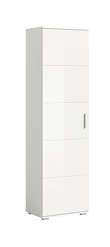 möbelando Garderobenschrank >Prego< in weiß/weiß Hochglanz - 55x191x37cm (BxHxT) von möbelando