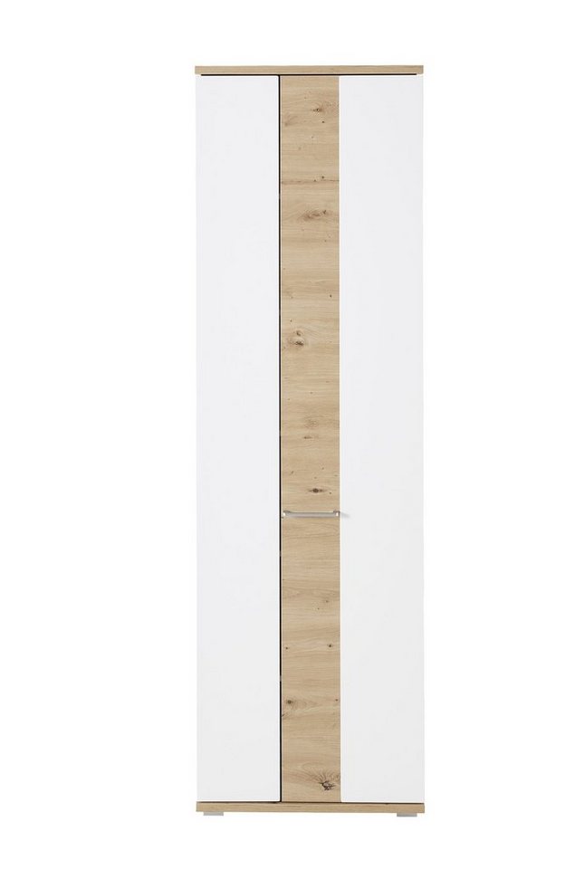 möbelando Garderobenschrank SIGNO II (BxHxT: 60x200x38 cm) aus MDF in Artisan/Weiß mit 2 Türen und Absetzungen in Artisan Eiche von möbelando