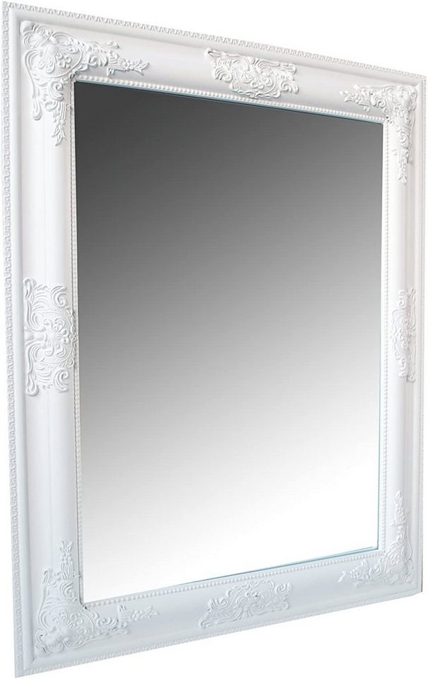 möbelando Barockspiegel Leila, Traumhafter Spiegel in weiß mit wunderschönen Verzierungen. Breite 65 cm, Höhe 50 cm, Tiefe 3 cm. Holzrahmenbreite ca. 7 cm. von möbelando